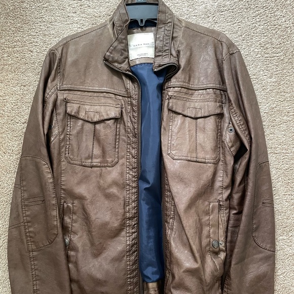 Zara Men’s Brown Leather Jacket - Picture 1 of 4